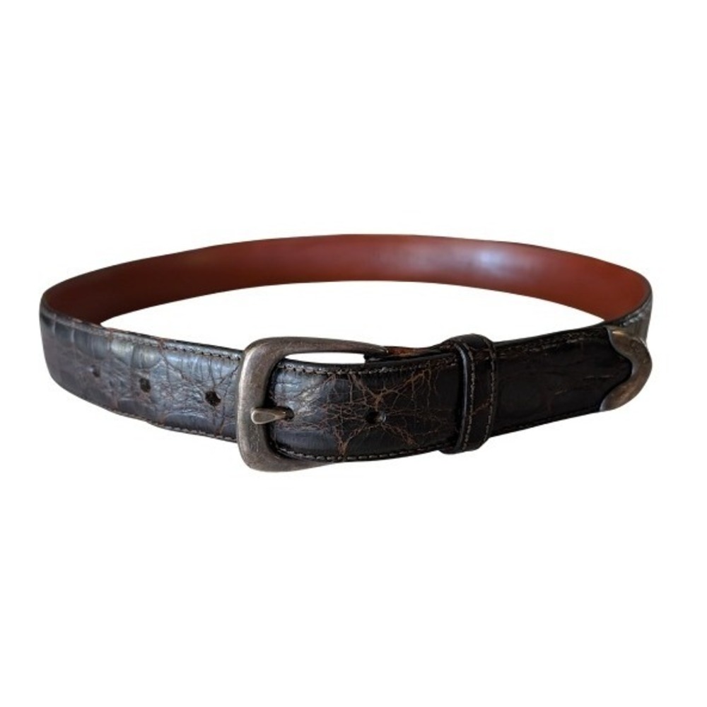 Polo Ralph Lauren Dark Brown Crocodile Embossed Leather Belt RL 92 Silver Tip